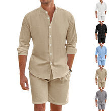 Load image into Gallery viewer, Summer Short Shirt Suit Fashion Lapel Button Down Short Sleeve Top And Drawstring Shorts Beach Clothing For Men