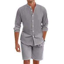 Load image into Gallery viewer, Summer Short Shirt Suit Fashion Lapel Button Down Short Sleeve Top And Drawstring Shorts Beach Clothing For Men
