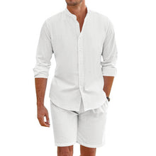 Load image into Gallery viewer, Summer Short Shirt Suit Fashion Lapel Button Down Short Sleeve Top And Drawstring Shorts Beach Clothing For Men