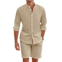 Load image into Gallery viewer, Summer Short Shirt Suit Fashion Lapel Button Down Short Sleeve Top And Drawstring Shorts Beach Clothing For Men
