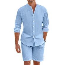 Load image into Gallery viewer, Summer Short Shirt Suit Fashion Lapel Button Down Short Sleeve Top And Drawstring Shorts Beach Clothing For Men

