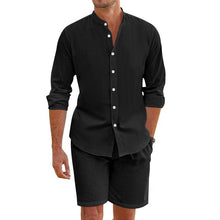 Load image into Gallery viewer, Summer Short Shirt Suit Fashion Lapel Button Down Short Sleeve Top And Drawstring Shorts Beach Clothing For Men
